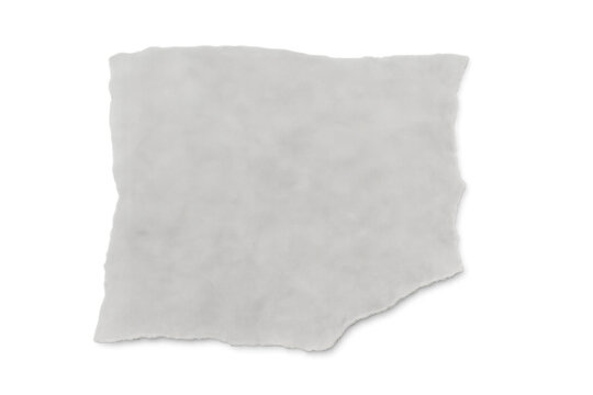 Torn white paper note with rough edges and crumpled texture isolated on a transparent alpha channel background