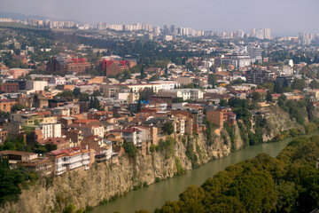 Tbilisi's landmarks from above. Traveling around Georgia. View of Tbilisi in autumn, October2025.