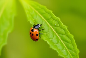 Fototapeta premium A view of a Ladybird on a green leaf
