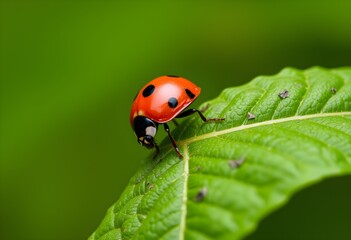 Fototapeta premium A view of a Ladybird on a green leaf
