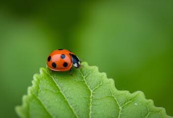 Fototapeta premium A view of a Ladybird on a green leaf
