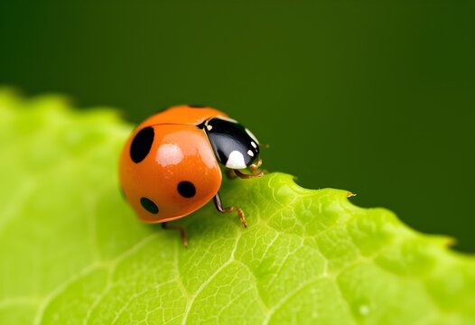 A view of a Ladybird on a green leaf