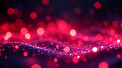 Glowing red and purple neon particles and bokeh lights creating a waving abstract background animation - Powered by Adobe