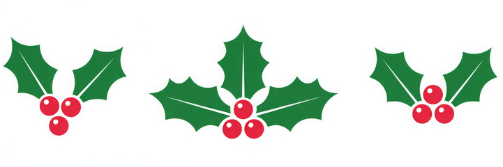 Set of holly berry icons simple flat vector design element for Christmas and winter holiday themes isolated on white background
