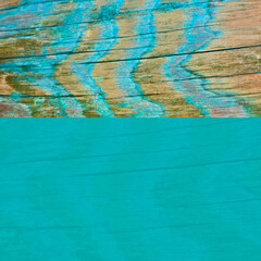 Obraz premium Beachy, Distressed, Weathered, grungy, Old Textured Wooden Background in Turquoise, Teal or Sea Green-Backdrop, Border, Frame, Wallpaper, Background