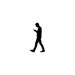Sleek silhouette of man texting while walking, communicating on mobile, modern lifestyle concept