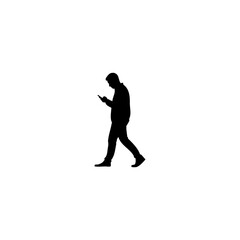 Modern silhouette of man walking while using smartphone for business or communication needs today