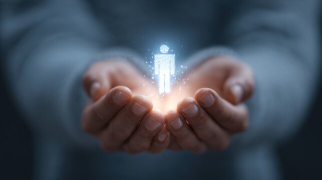 Presenting glowing team members icons, demonstrating empathy, emotional intelligence, and trust in leadership for workplace and team collaboration