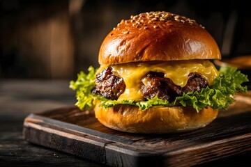 Juicy Cheeseburger with Melted Cheese and Lettuce hamburger Image
