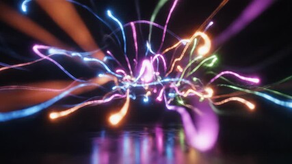 Abstract glowing colorful light trails in motion. Futuristic technology and data flow background. Vertical video animation with reflections - Powered by Adobe