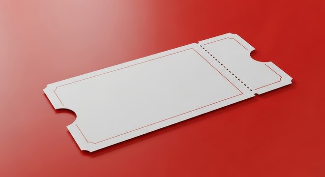 Blank event ticket on red background with perforated edge