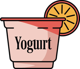 Delicious yogurt with orange slice vector illustration healthy food breakfast dessert treat snack diet sweet