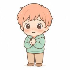 Obraz premium Shy chibi boy looking apologetic