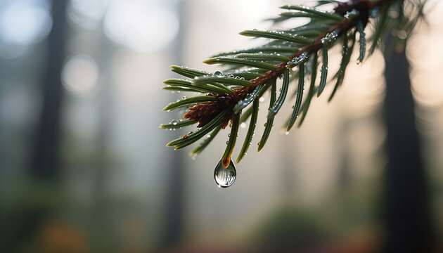A dewdrop on a pine needle - Powered by Adobe