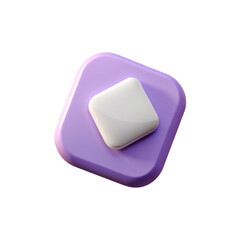 Purple rounded square icon. Rounded purple square icon with white tilted diamond shape in soft glossy 3D style for minimal UI.