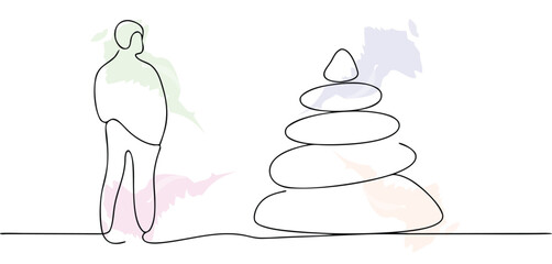 Minimalist Line Art with Person and Stones