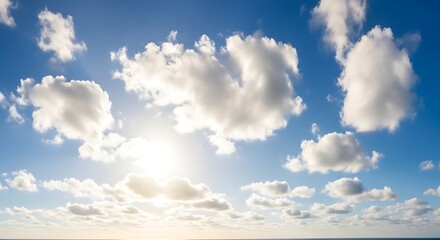 Heavenly Display: A breathtaking scene unfolds, showcasing the sun's radiant brilliance as it filters through a canvas of soft, fluffy clouds, creating a sense of serenity and infinite expanse.