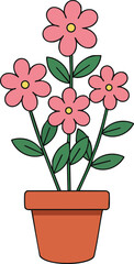 Naklejka premium Pink flowering plant with green leaves in terracotta pot vector illustration for nature and home decor designs 