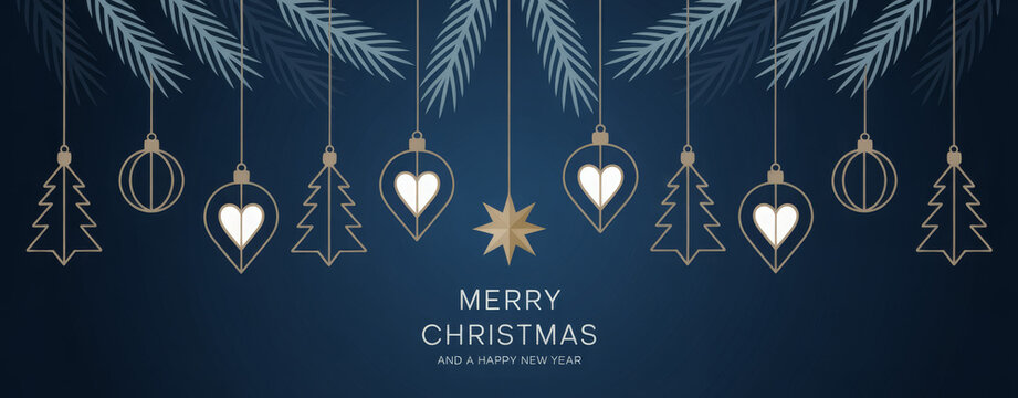 Elegant Christmas ornament illustration featuring tree and heart shapes perfect for holiday greeting cards and festive designs