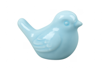 Light blue ceramic bird figurine on transparent background