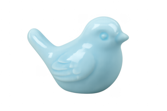 Light blue ceramic bird figurine on transparent background