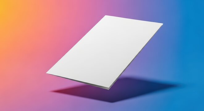 Floating blank paper on colorful gradient background