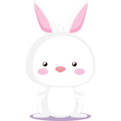 Cute White Bunny Rabbit with Pink Accents and Gentle Expression on Transparent Background Minimalist Illustration