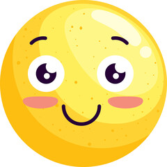 Cute Yellow Smiley Face Emoji With Blushing Cheeks and Big Eyes Smiling Happily With Subtle Speckles On Its Surface on Transparent Background