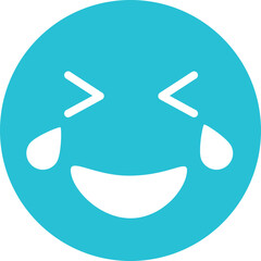 Cyan laughing face emoji with tears of joy symbol on transparent background representing happiness and amusement