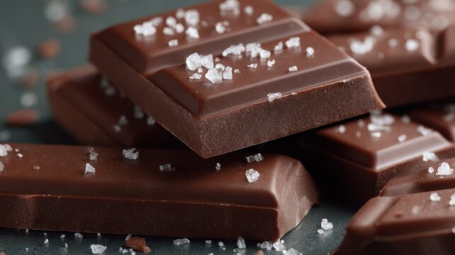 Close-up view of rich dark chocolate pieces with sea salt crystals adding a delightful flavor contrast