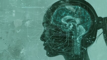 Futuristic Human Brain Scan with Neural Network and Digital Circuit Connections