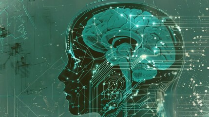 Futuristic Human Brain Scan with Neural Network and Digital Circuit Connections