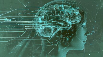 Futuristic Human Brain Scan with Neural Network and Digital Circuit Connections