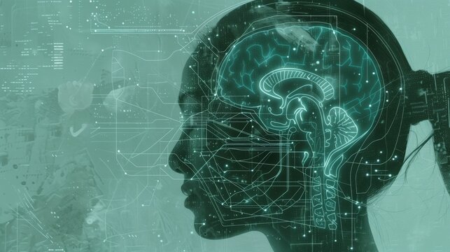 Futuristic Human Brain Scan with Neural Network and Digital Circuit Connections