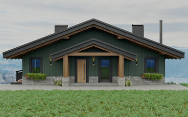 Private chalet-style house in green and stone in the mountains