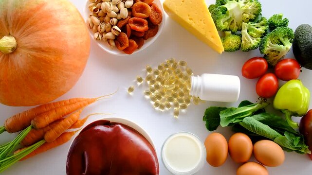 Products containing vitamin A. Selective focus.