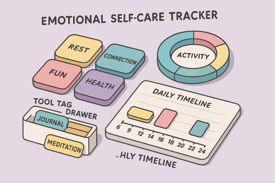 Emotional self-care tracker with timeline and activity tools