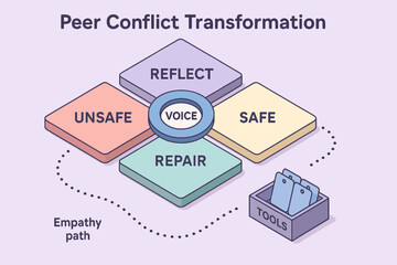 Peer conflict transformation diagram with empathy path and tools
