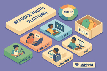 Obraz premium Refugee youth platform: skills, tools, and support for education and vocational training