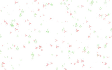 Delicate winter pattern isolated on transparent background with subtle snowmen and snowflakes in light red and green, creating a soft and festive atmosphere