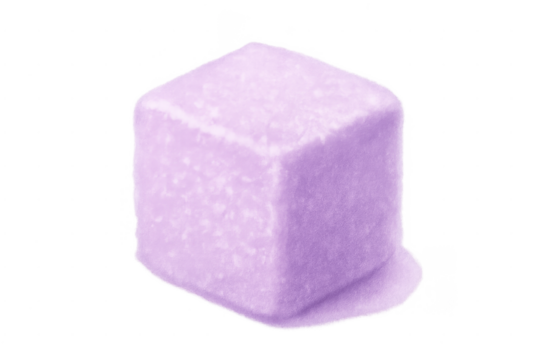 Purple sugar cube candy with transparent background