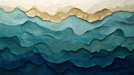 Obraz premium Layered abstract ocean paper texture in indigo and teal colors 