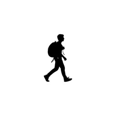 Silhouette of a young traveler with backpack walking forward into the unknown, ready for adventure