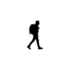 Silhouette of adventurous backpacker walking towards a bright future on an exciting outdoor journey