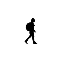 Adventurous traveler with backpack walking confidently towards new horizons