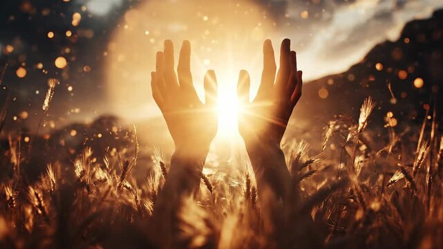 Hands Reaching Towards Radiant Light Source
