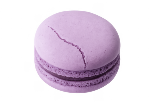 Cracked lavender macaron cookie dessert on transparent background