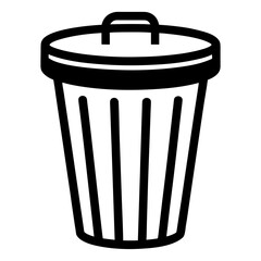 Illustration of a simple black and white trash can on transparent background