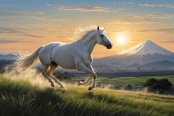 A thoroughbred sprinting at full speed.