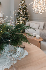 Decorated christmas table in the living room